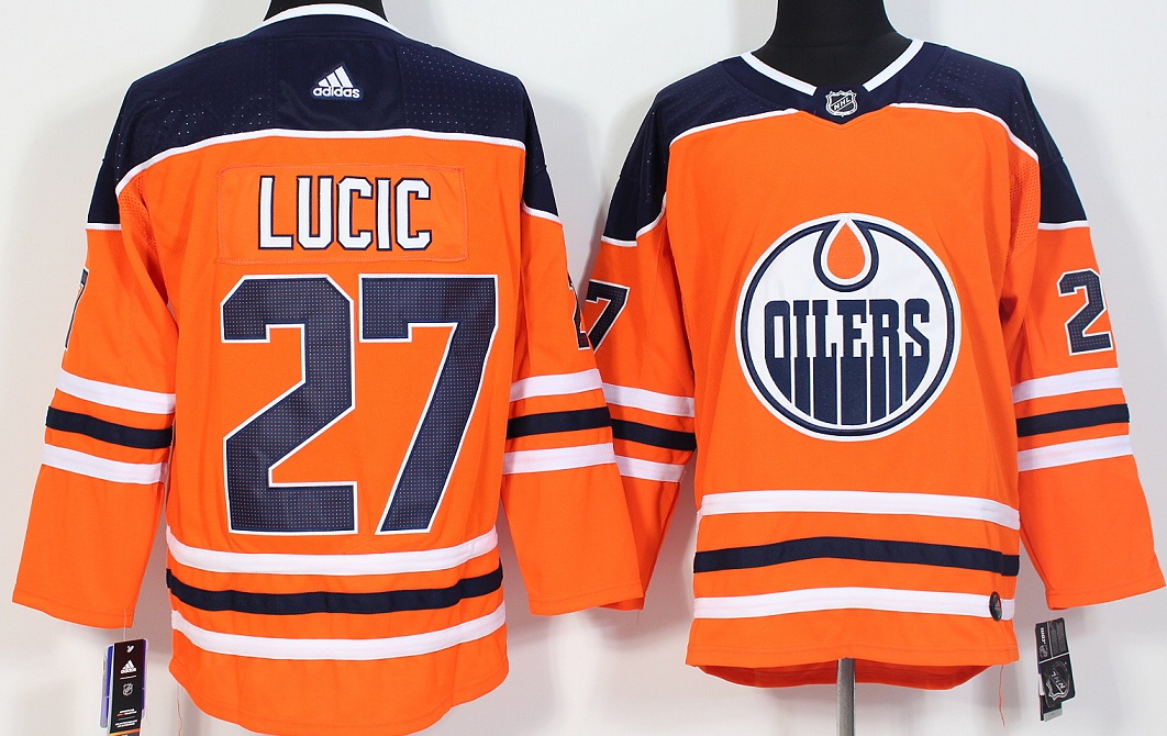 Men Edmonton Oilers #27 Lucic Orange Hockey Stitched Adidas NHL Jerseys